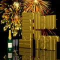 Happy New Year Fireworks and Champagne Royalty Free Stock Photo