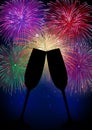 Happy New Year fireworks champagne Royalty Free Stock Photo