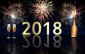 Happy New Year 2018 fireworks and champagne explosion Royalty Free Stock Photo