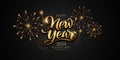 Happy new year 2024 Fireworks gold and black design, banner on black background Royalty Free Stock Photo