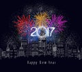 Happy new year fireworks 2017 holiday background design Royalty Free Stock Photo