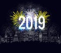 Happy new year fireworks 2019 holiday background design Royalty Free Stock Photo