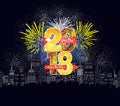 Happy new year fireworks 2018 holiday background design