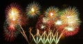 Happy New Year 2020. Fireworks with in a holiday events.New Year fireworks on the beach. Cheerful fireworks display in the city, Royalty Free Stock Photo