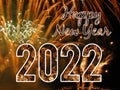 Happy New Year 2022 fireworks On Night Sky Background. Royalty Free Stock Photo