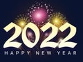 Happy New Year 2022 Fireworks On Night Sky Background. Royalty Free Stock Photo