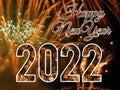 Happy New Year 2022 With fireworks On Night Sky Background. Royalty Free Stock Photo