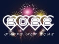 Happy New Year 2022 Fireworks On Night Sky Background With Heart Love Typography Text. Royalty Free Stock Photo