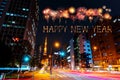 Happy New Year fireworks over Tokyo cityscape at night, Japan