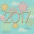 Happy New Year 2017 fireworks in sky Royalty Free Stock Photo