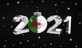 Happy new Year 2021, flag of Algeria on a christmas toy, decorations isolated on dark background. Creative christmas concept Royalty Free Stock Photo