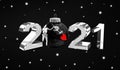 Happy new Year 2021, flag of Blackbeard Pirate on a christmas toy, decorations isolated on dark background. Creative christmas