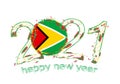 Happy New 2021 Year with flag of Guyana