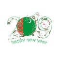 Happy New 2019 Year with flag of Turkmenistan. Holiday grunge vector illustration. Royalty Free Stock Photo