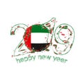 Happy New 2019 Year with flag of United Arab Emirates. Holiday g