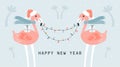 Happy New Year Flamingo banner. Vector Hand drawn illustration Royalty Free Stock Photo