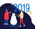 Happy new year 2019 - flat design style illustration