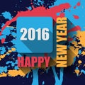 Happy New Year 2016 flat label and stamp. Royalty Free Stock Photo