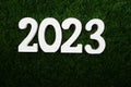 2023 Happy New Year Flat lay on Green artificial grass