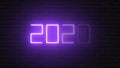 Happy New Year 2020 with flickering purple neon light on brick wall background. Glowin abstract and wallpaper. 4K footage video