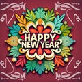 Happy New Year Floral Seamless Mandala art mixed with New year arabic calligraphy, festive illustration.