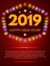 Happy 2019 New Year Flyer. Christmas Greeting Card.