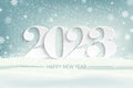 Happy New Year 2023 in the forest in the snow Vector paper art and digital craft style