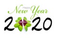 Happy New Year 2020  with Four leaf clover Royalty Free Stock Photo