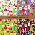 Happy New Year Four Vector Seamless Patterns Set Royalty Free Stock Photo