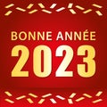 2023. Happy New Year. French red and gold greeting card. Vector illustration. Royalty Free Stock Photo