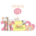 Happy new year 2019 funny cats theme