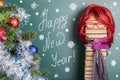 Happy New Year ! Funny educational idea with a red-haired teacher