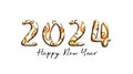 2024 Happy New Year funny embossed scroll pattern text concepts, isolated on white