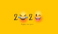 Happy new year 2020 funny emoticon face card Royalty Free Stock Photo