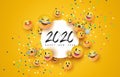 Happy New Year 2020 funny emoticon face card Royalty Free Stock Photo