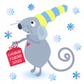 Happy New Year gift card with Cute grey rat Royalty Free Stock Photo