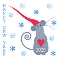 Happy New Year gift card with Cute grey rat Royalty Free Stock Photo