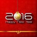 2016 Happy New Year Gift greeting card with gold Chistmas ball. Royalty Free Stock Photo