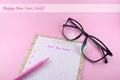 Happy new year girl theme for poster or greeting card template on pink background Royalty Free Stock Photo