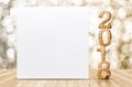 2018 happy New year glitter number and white card in perspective Royalty Free Stock Photo