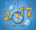 Happy New Year 2017 globe and Christmas balls