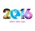 2016 happy new year globe and geometrical background Royalty Free Stock Photo