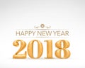 Happy new year 2018 glossy gold number 3d rendering on white s Royalty Free Stock Photo