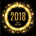 2018 Happy New Year glowing gold background.