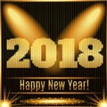 2018 Happy New Year glowing gold background.