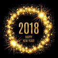 2018 Happy New Year glowing gold background.