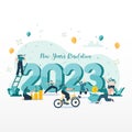 Happy new year 2023. 2023 Goals and resolutions concept illustration.