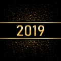 Happy New Year gold background. Golden number isolated on black. Glitter, light sparkle, shimmer, shine confetti. Design Royalty Free Stock Photo