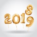 Happy New Year 2018 2019 gold balloons banner Royalty Free Stock Photo