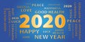 2020 Happy New Year gold and blue banner.